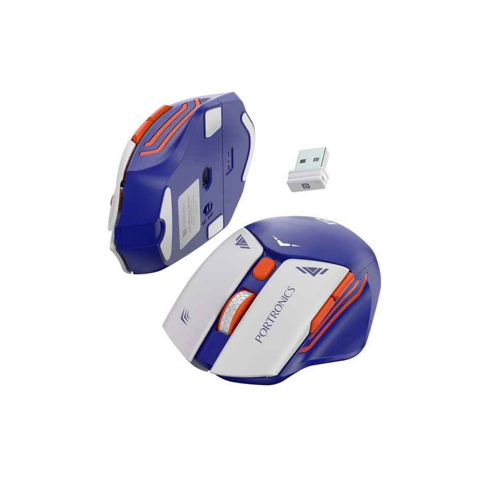 Portronics Vader Pro Wireless Gaming Mouse with 2.4 GHz Receiver, 6 Buttons, Thumb Support, High-Precision Tracking, Ergonomic Comfort, Adjustable Optical DPI for Laptop, PC, Mac - Indigo Blue