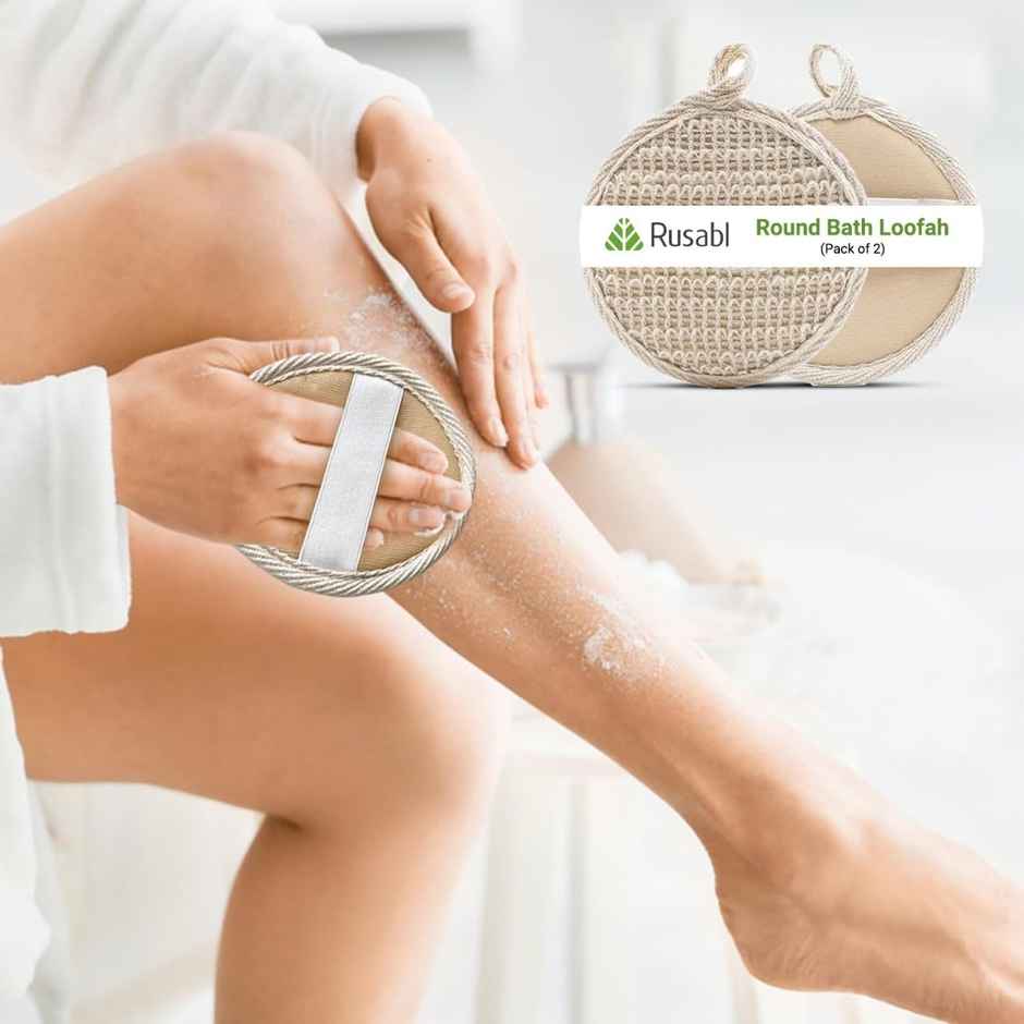 Rusabl Loofah with Natural Ramie Fibers - Round - 2 Pack