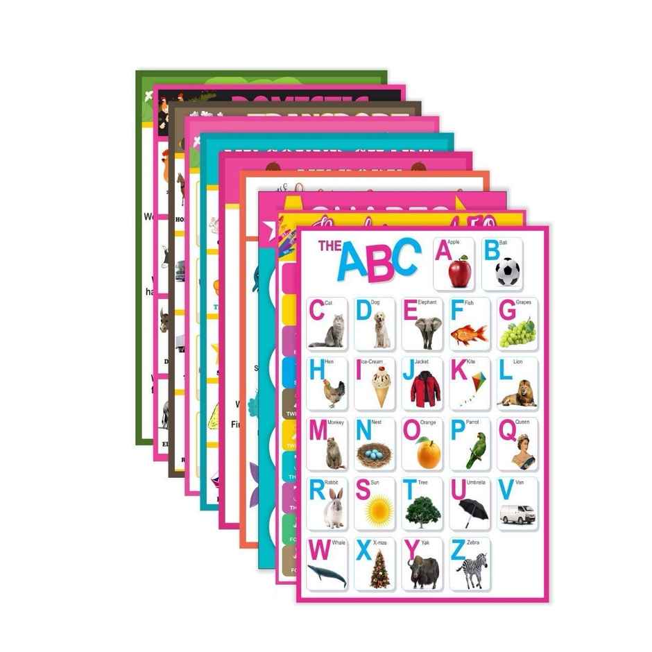 Paper Plane Design Kids Early Learning Educational Posters | Set Of 10 | Size 12 x 18 Inch | D14
