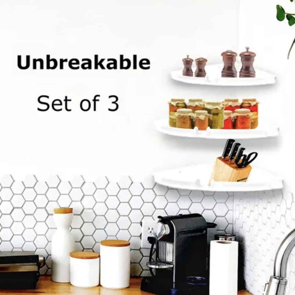 Daluci Unbreakable Wall Mount Corner Shelf For Bathroom | 3 Shelves | White