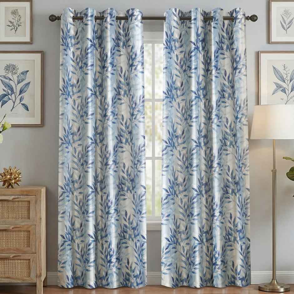 Home Sizzler Floral Flow Grommet Polyester Window Curtain 5 Feet Bluish Grey