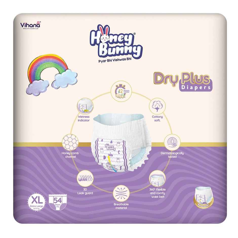 Honey Bunny Super Soft Dry Plus Pant Style Diaper | XL | 54 pcs