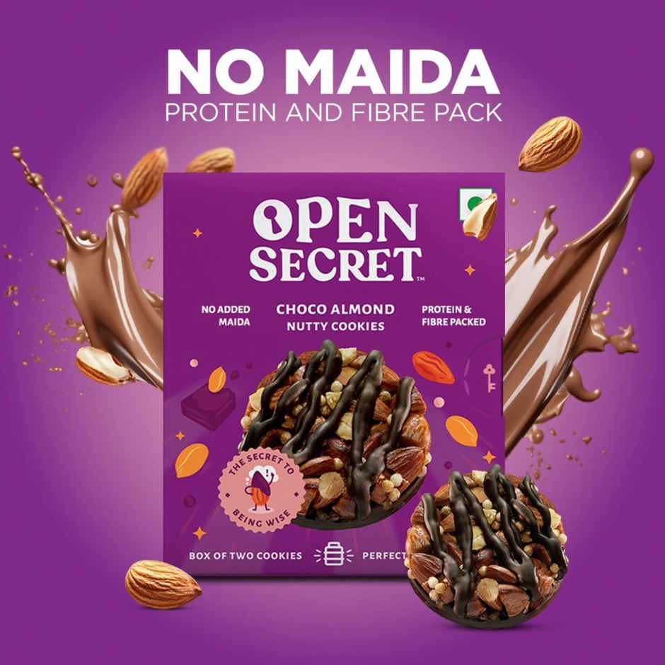 Open Secret Rakhi Chocolate and Dry Fruits Hamper for sister- Rakshabandhan Gift box, 4 cookies, 1 brownie, 2 flavoured nuts