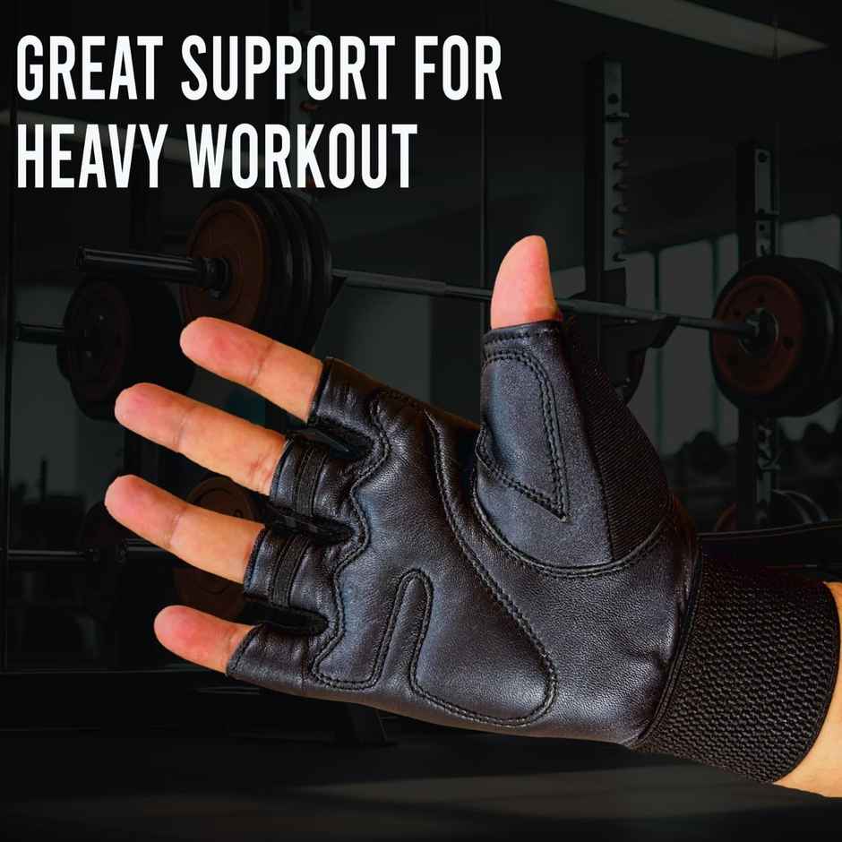 Mayor Force Leather Gym Gloves With Wrist Support(Free Size, Black)