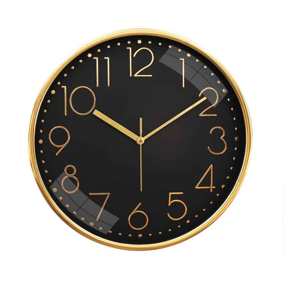 Homeharmony 12 Inch Modern Plastic Stylish Non Ticking Silent Analog Wall Clock - Balck and Gold