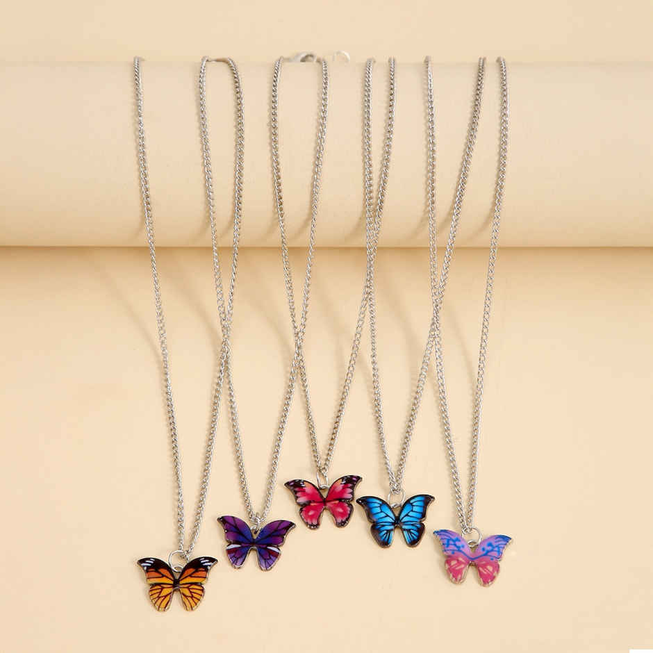 Shining Diva Fashion 5 Pcs Stylish Butterfly Pendant Necklace Set for Women and Girls | 15817np