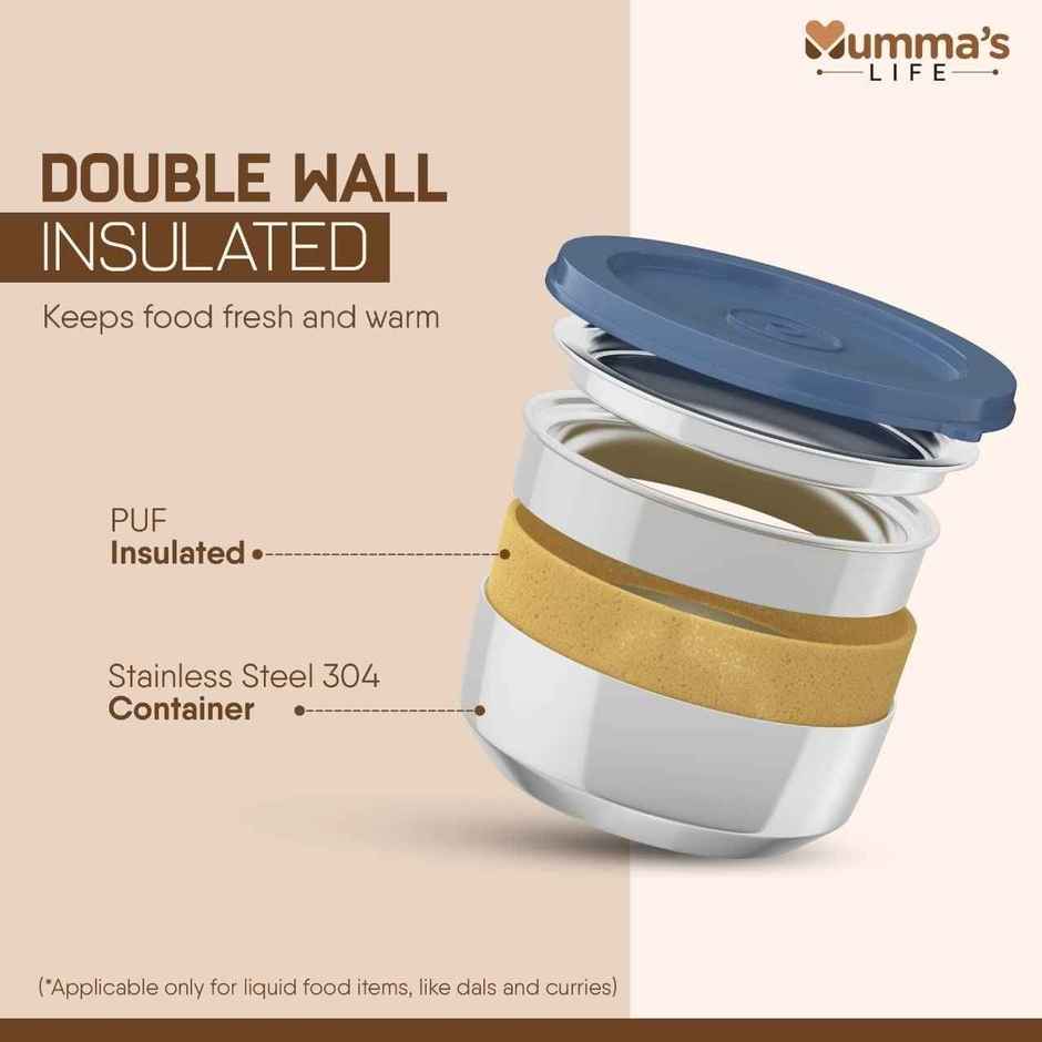 Mumma s Life Stainless Steel Vacuum Insulated Lunch Box 3 Containers with Lid | 990 ml | Black