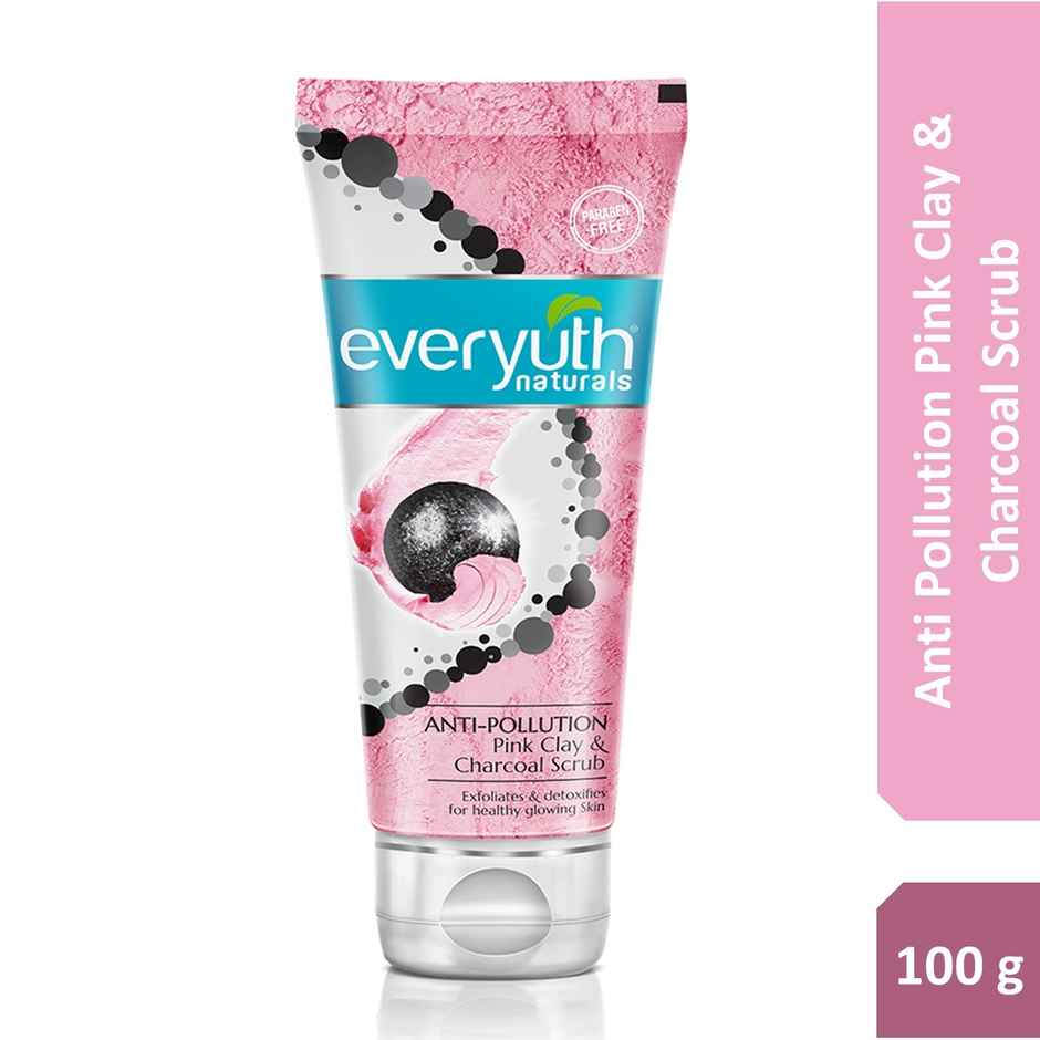 Everyuth Naturals Anti Pollution Pink Clay & Charcoal Scrub | For all skin types (Oily/ Dry)
