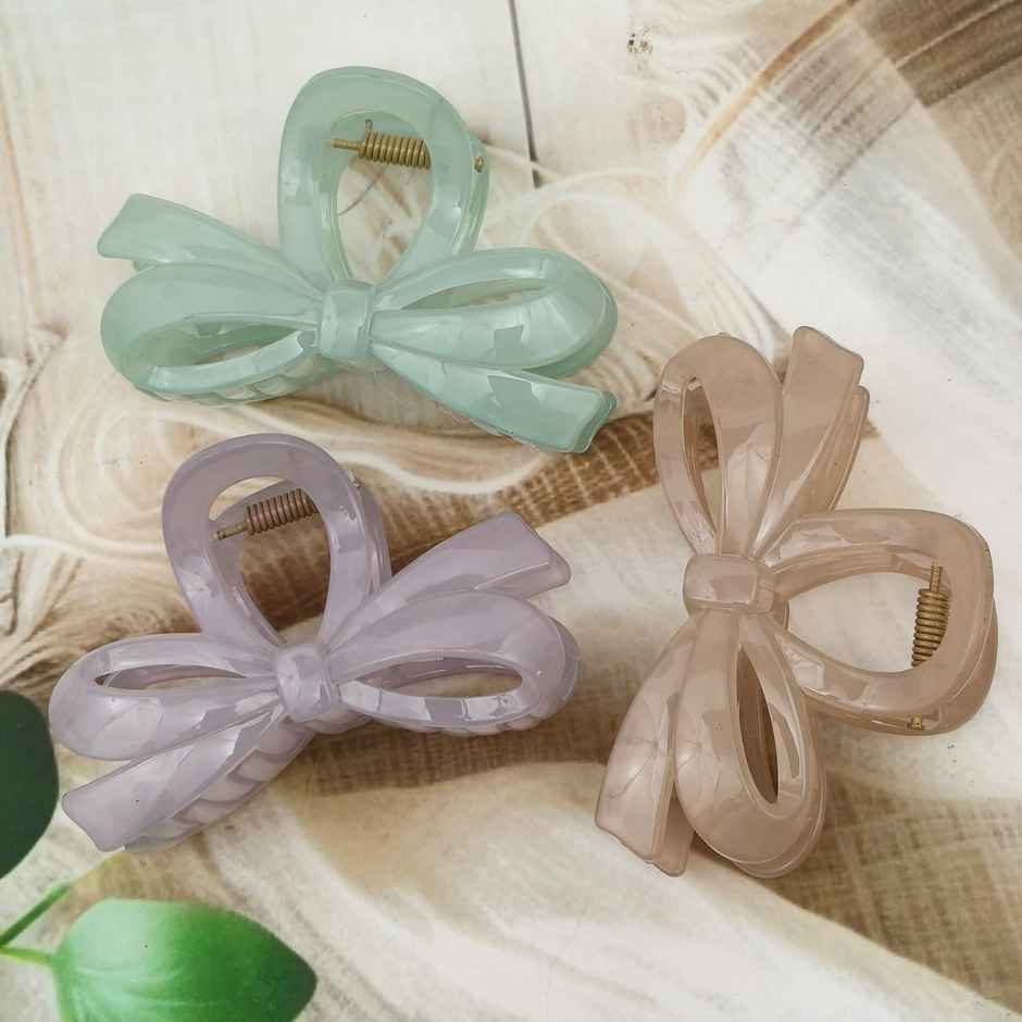 The Opal Factory Hair Accessories | Bow Claw Clip | Pack of 3 | Purple, Green, Light Brown