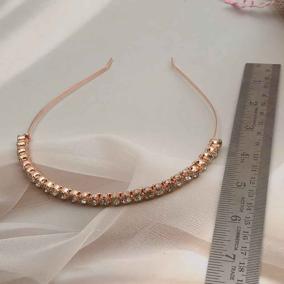 Big Diamante Single Line Hair Band for Girls and Women - Rosegold