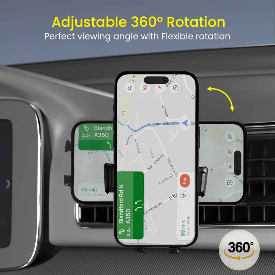 Portronics Clamp Z, Universal Car Mobile Holder - Black