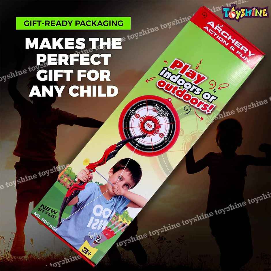 Toyshine Big Size Archer Bow And Arrow Set With Quiver And 3 Suction Arrows And Target | Red