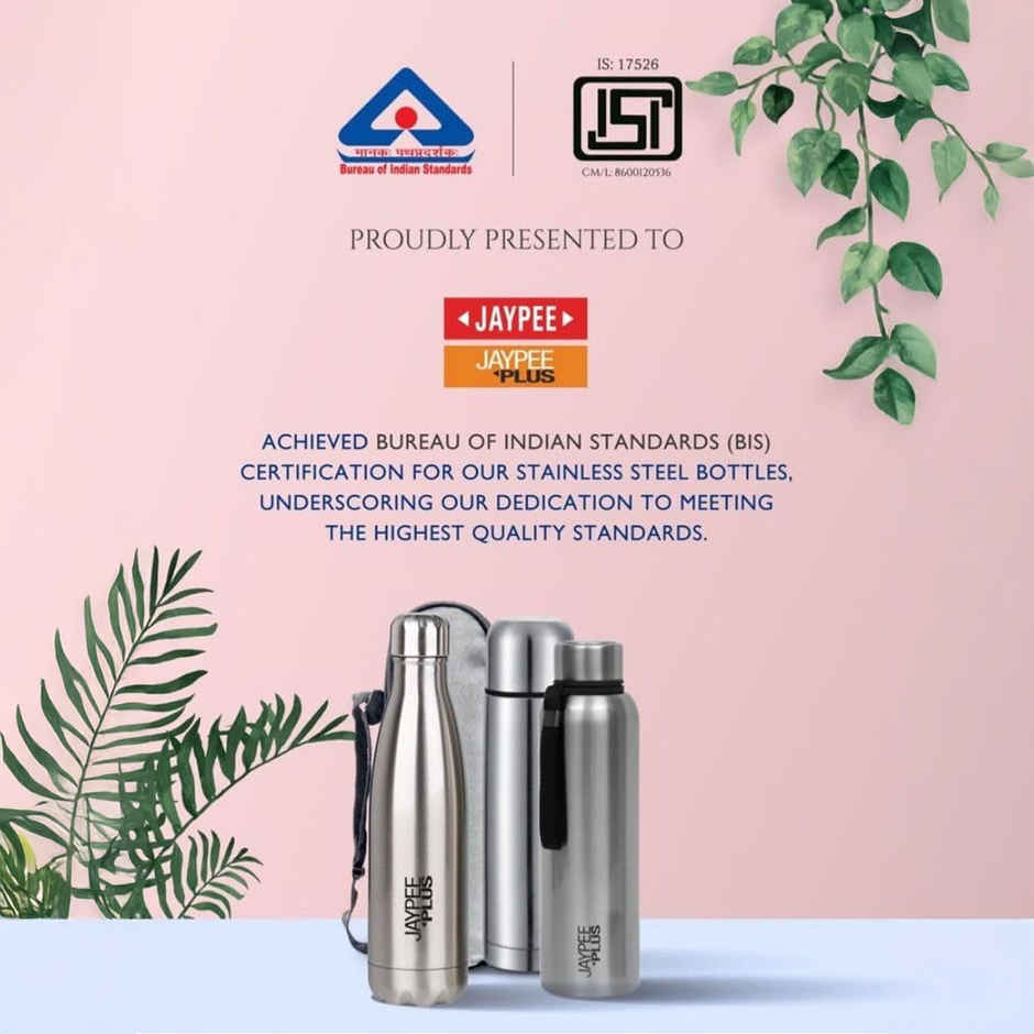 Jaypee Plus Alpha ISI Certified Stainless Steel Insulated Hot & Cold Water Bottle | Silver | 750 ml