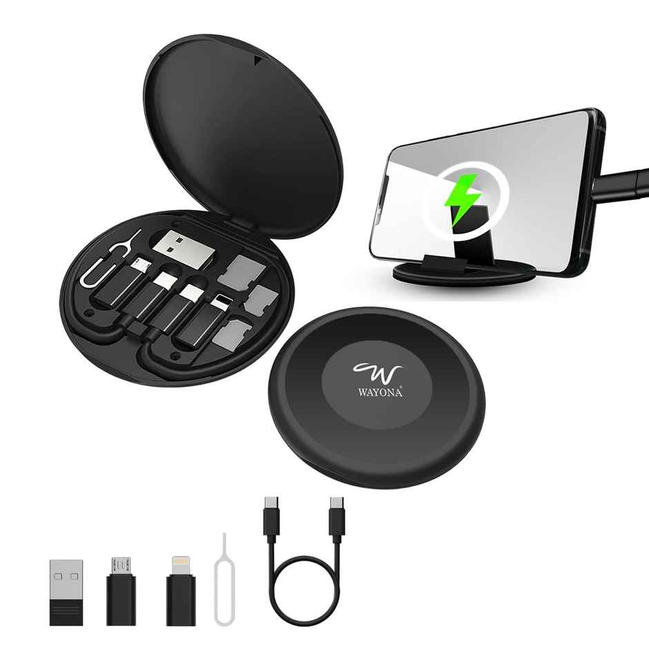 Wayona All In One 60W Usb Fast Charging Travel Cable Type C Lightening Microusb Port Samsung Black