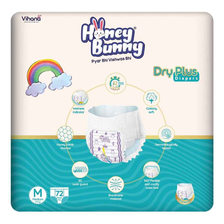Honey Bunny Super Soft Dry Plus Pant Style Diaper | M | 72 pcs