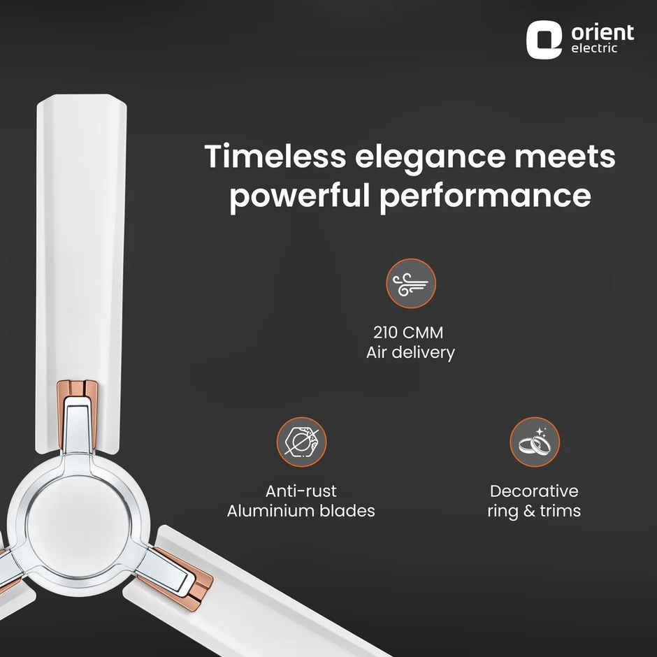 Orient Electric Apex Prime Ceiling Fan, 1200mm, 350 RPM ,Rust-proof Aluminium blade, White