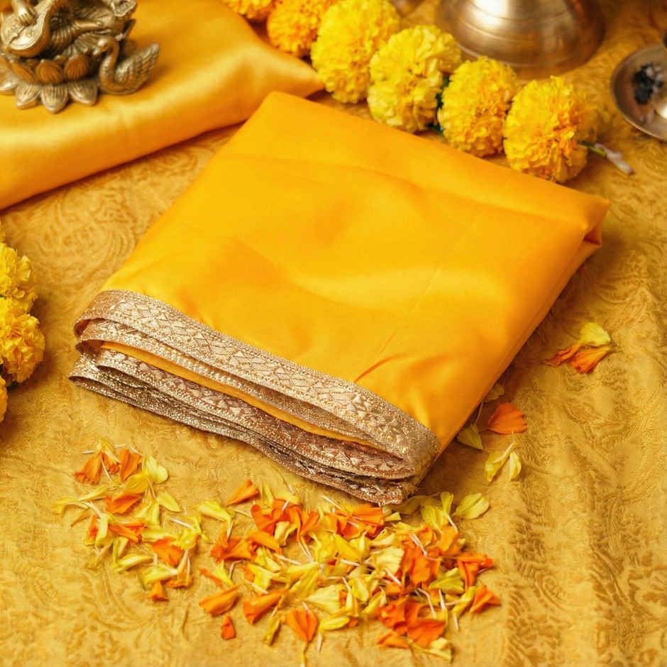 Yellow Satin Puja Aasan 26 x 13 inch | ServDharm
