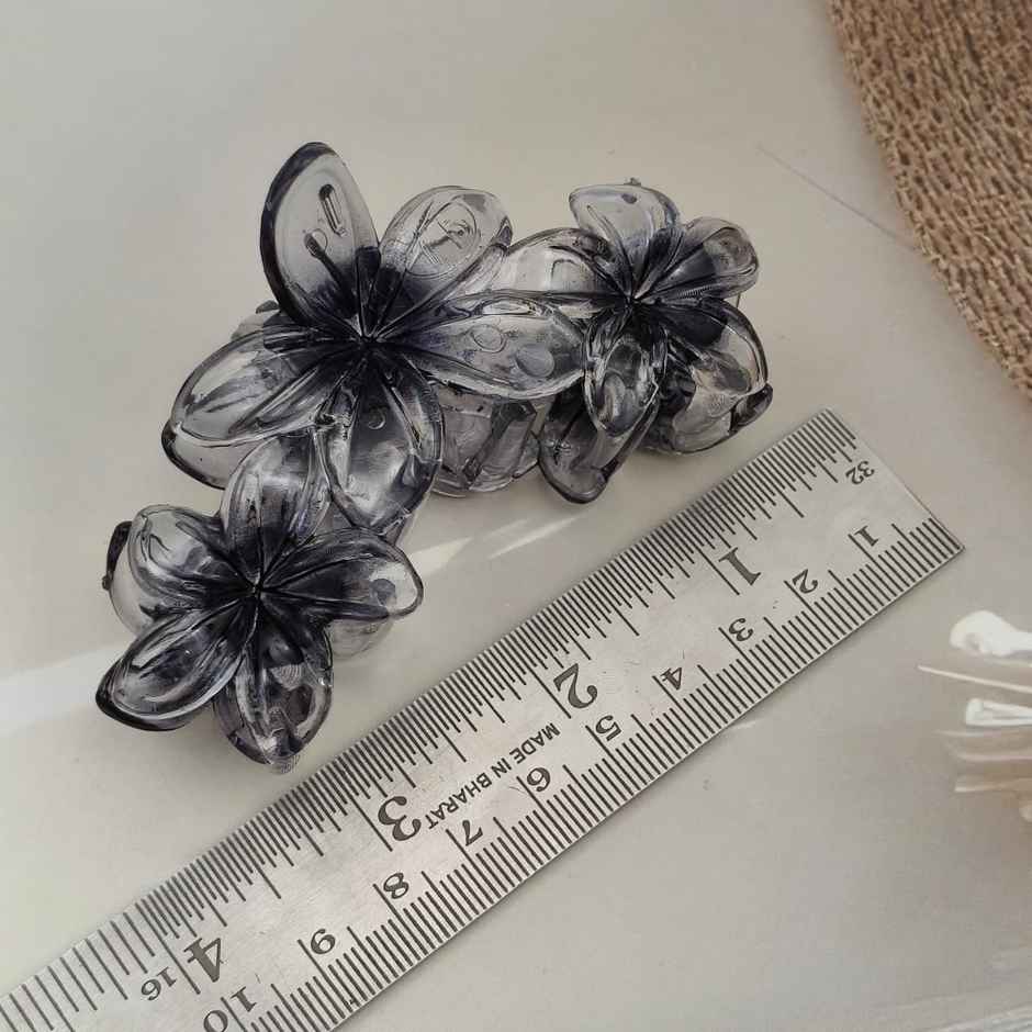 Flower Claw Clip Translucent Medium for Girls and Women - Brown and Grey