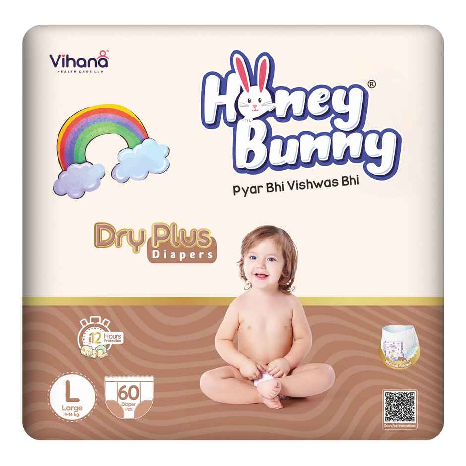 Honey Bunny Super Soft Dry Plus 12 Hour Protection Pant Style Diaper | L | 60 pcs