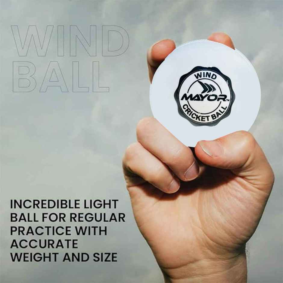 Mayor Cricket Wind Ball For Indoor & Outdoor Street Cricket Rubber Ball (White)