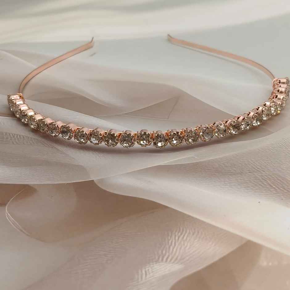 Big Diamante Single Line Hair Band for Girls and Women - Rosegold