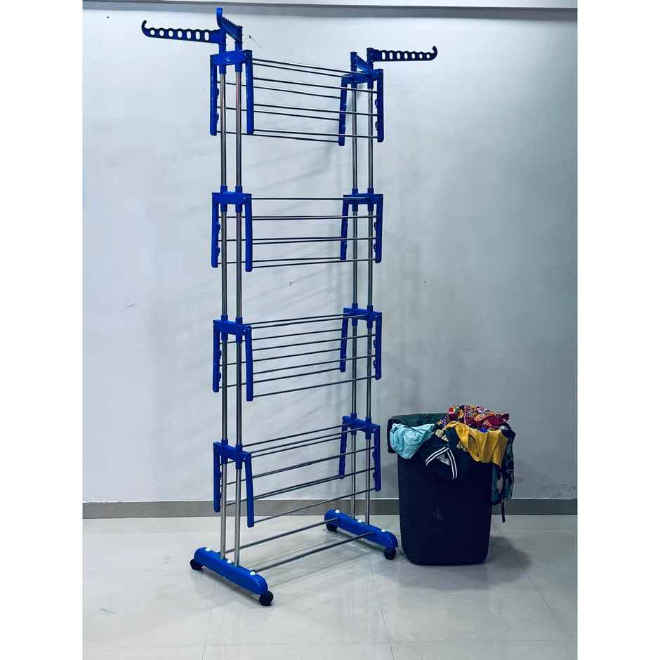 TNC Blue Double Poll 4 Tier Stainless Steel Cloth Dryer Stand