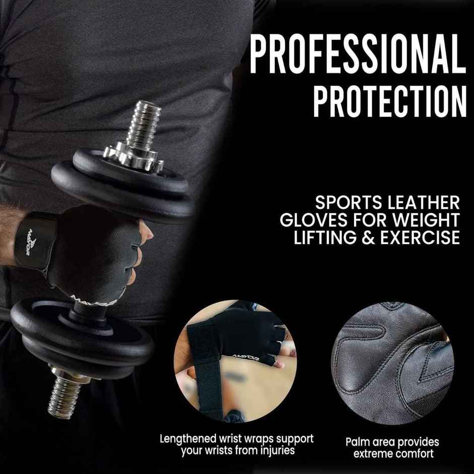 Mayor Force Leather Gym Gloves With Wrist Support (Free Size, Black)