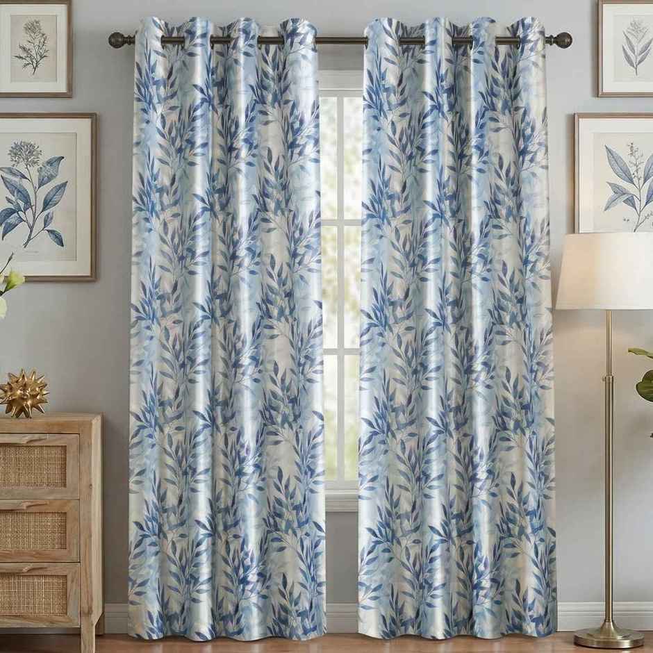 Home Sizzler Floral Flow Grommet Polyester Door Curtain 7 Feet Bluish Grey