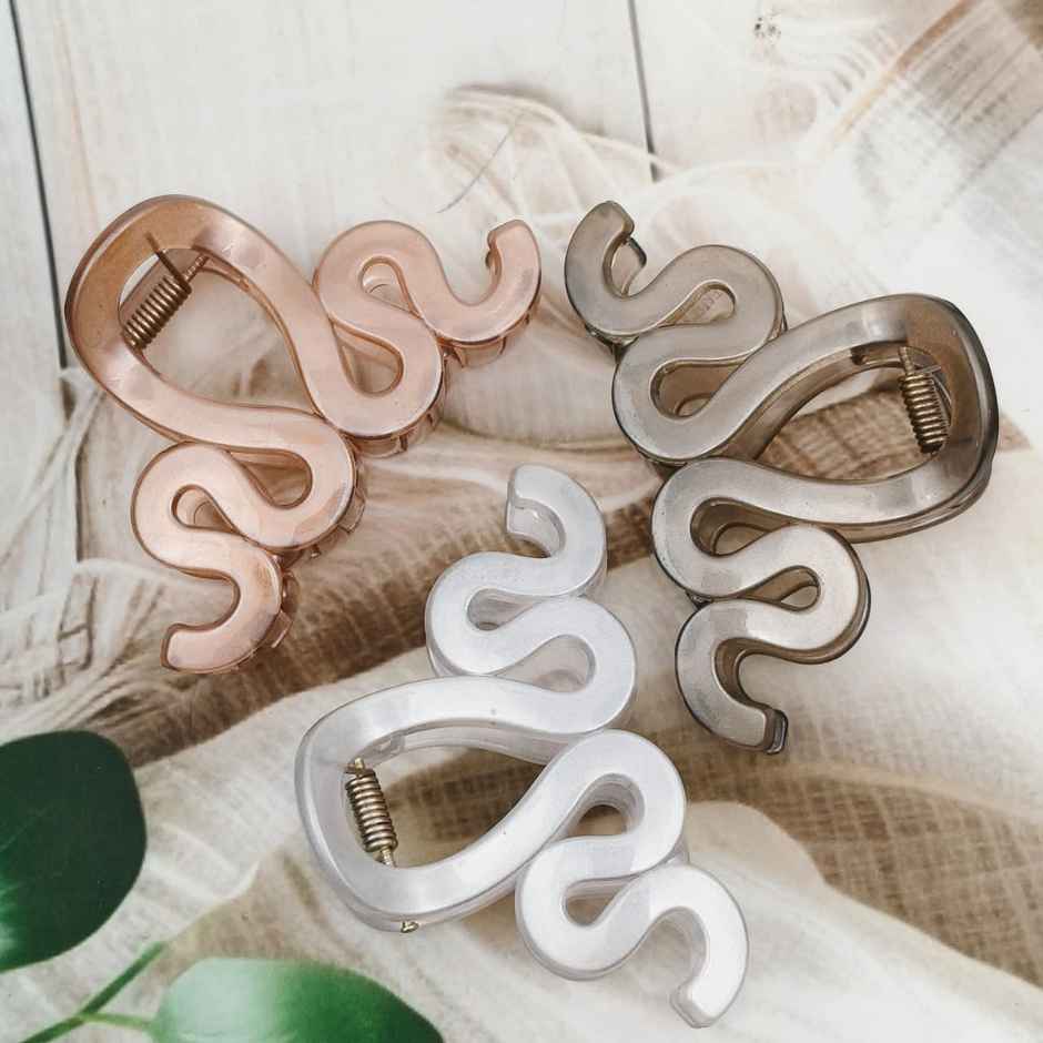 The Opal Factory Hair Accessories | Wiggle Hair Claw Clip | Metallic White, Rosegold, Brozce