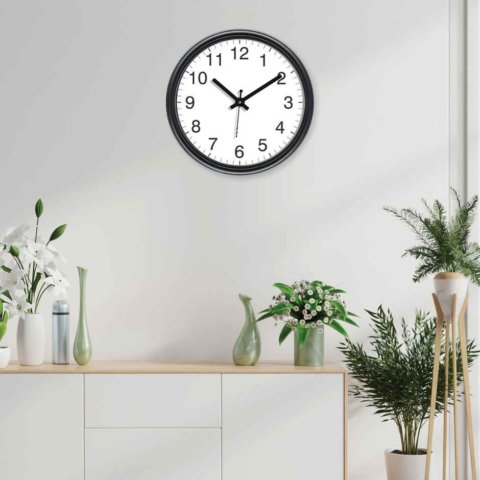 Homeharmony 12 Inch Modern Plastic Stylish Non Ticking Silent Analog Wall Clock - White and Black