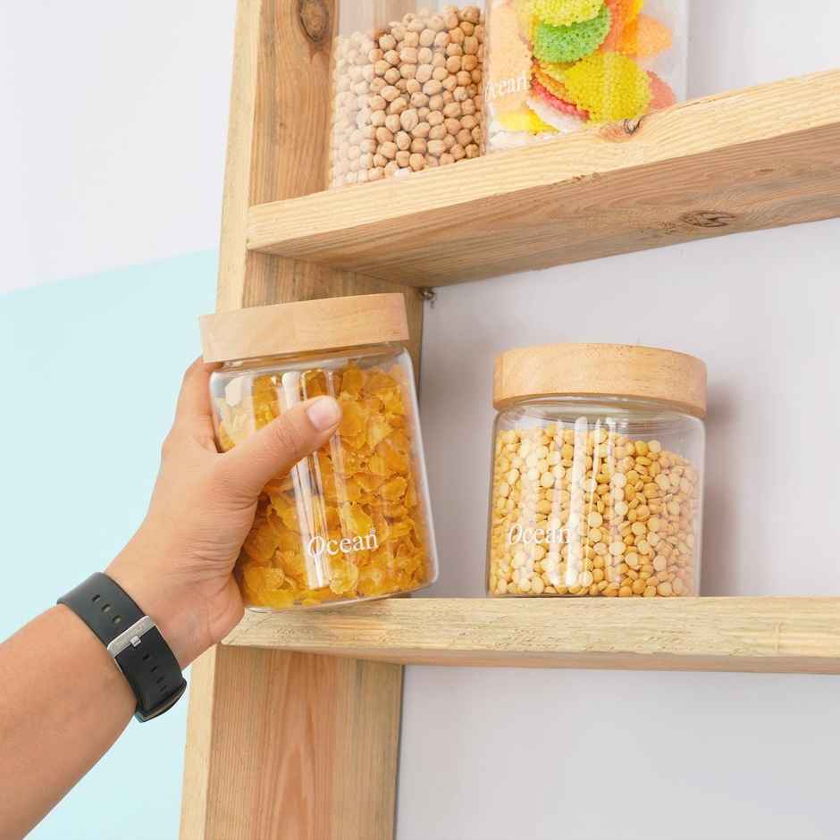 Ocean Lumi Borosilicate Glass Jar Set with Wooden Lid | 1000 ml