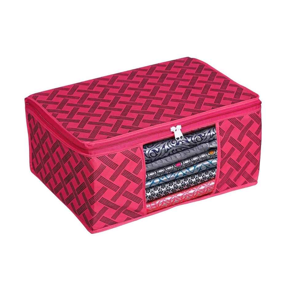 Perpetual Saree Organizer - Foldable Cover with Zip | Transparent Window | Red Checker | Pack of 6