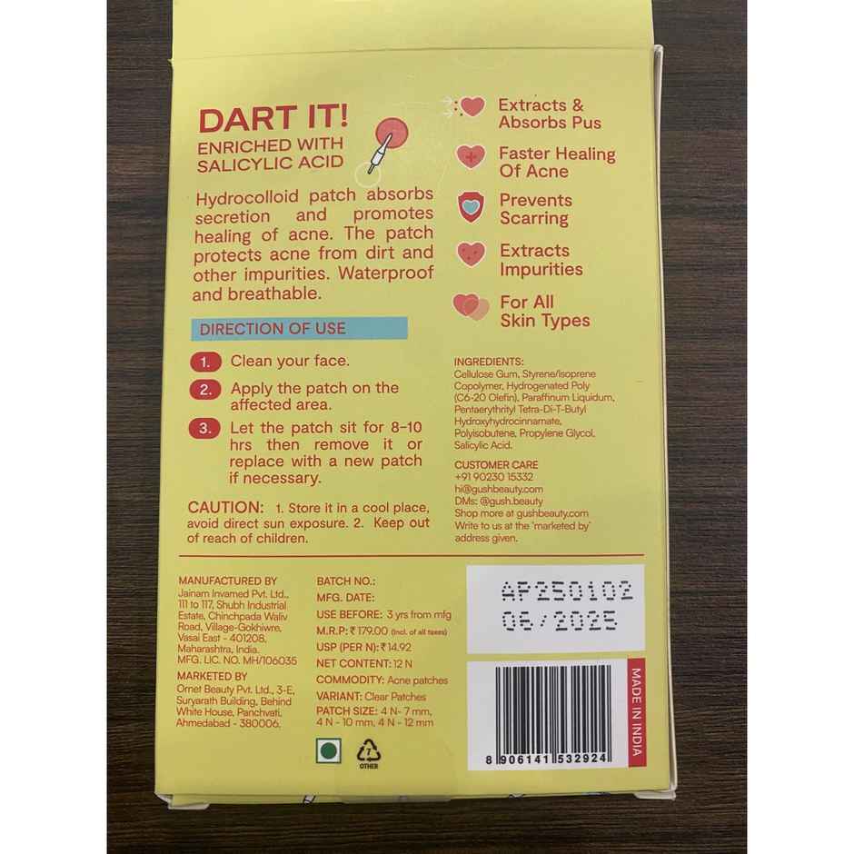 Gush Beauty Dart It Pimple Patches | Transparent | Heals Acne | Zits & Blemishes