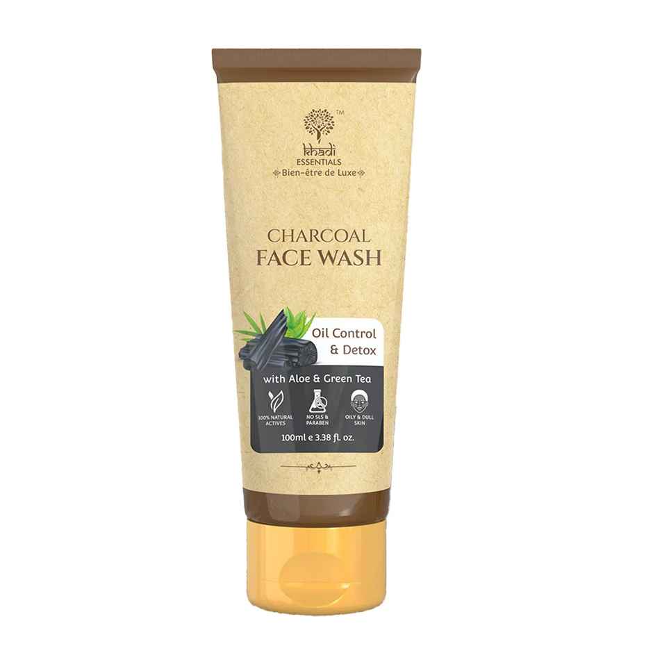 Khadi Essentials Activated Charcoal Face Wash for Oily Skin, Detox & Pollution with Aloe Vera