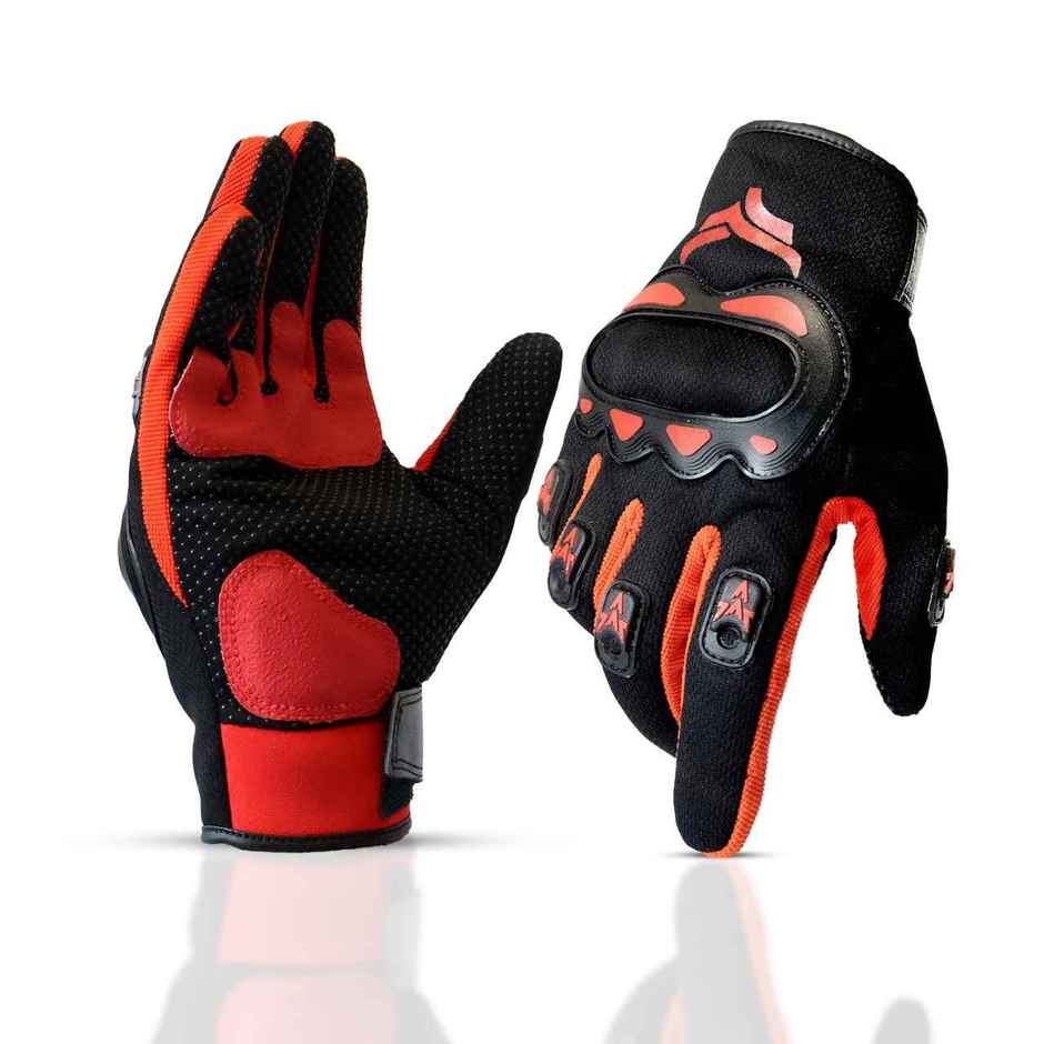 Xtrim Biking Gloves For Men | Full-Finger Length Motorcycle Gloves | S | Black-Red