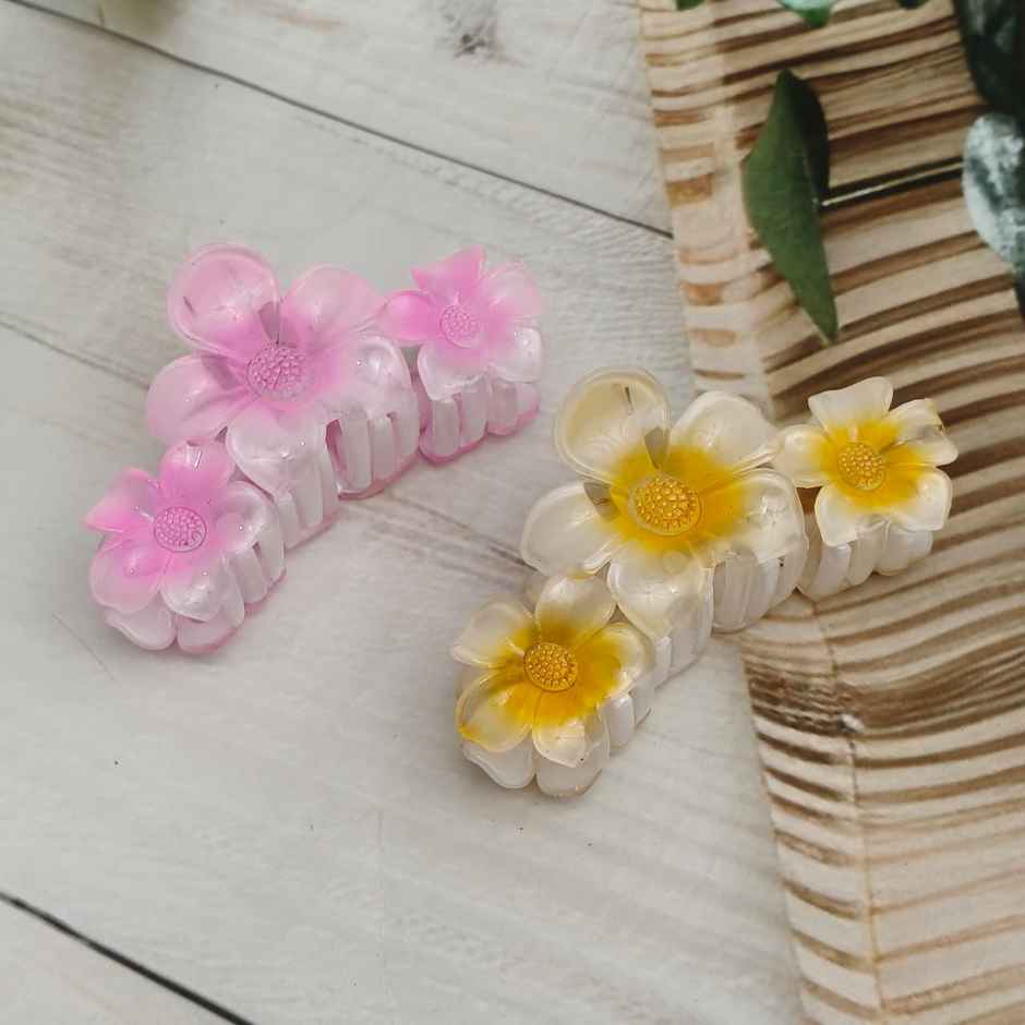 Floral Claw Clip Mediumfor Girls and Women | Yellow and Pink