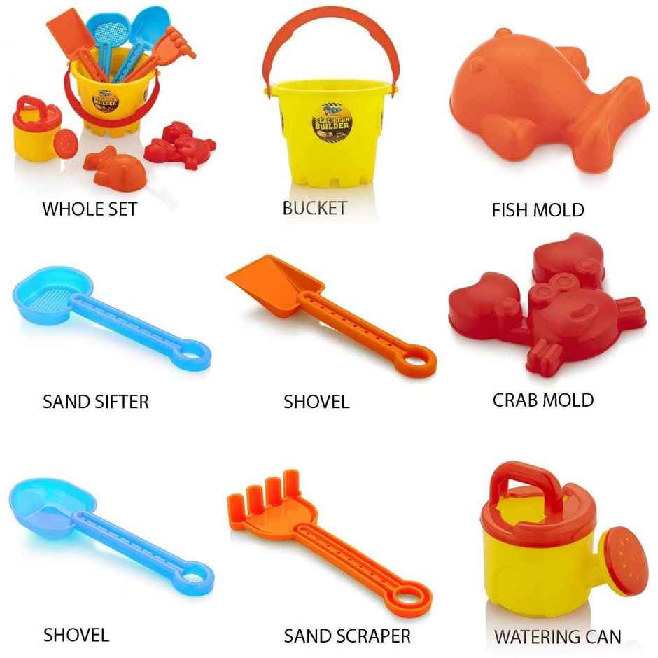 Storio Beach Sand Castle Set | Sand Toys with Fish & Crab Moulds