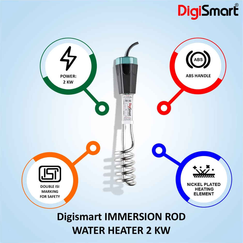 Digismart 2000 Watts Water Proof/Shock Proof Immersion Water Heater - Black