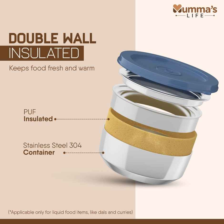 Mumma s Life Stainless Steel Vacuum Insulated Lunch Box 3 Containers with Lid | 990 ml | Black