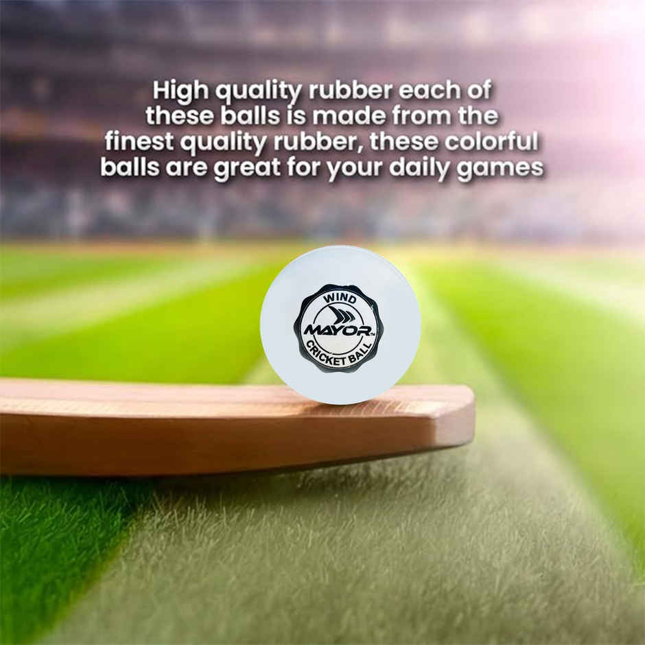 Mayor Cricket Wind Ball For Indoor & Outdoor Street Cricket Rubber Ball (White)