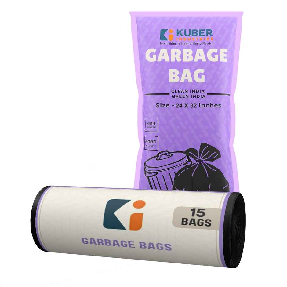 Kuber Industries 24x32 Inches Premium Garbage Bags for Dustbin | 15 Bags (1 Rolls) Black