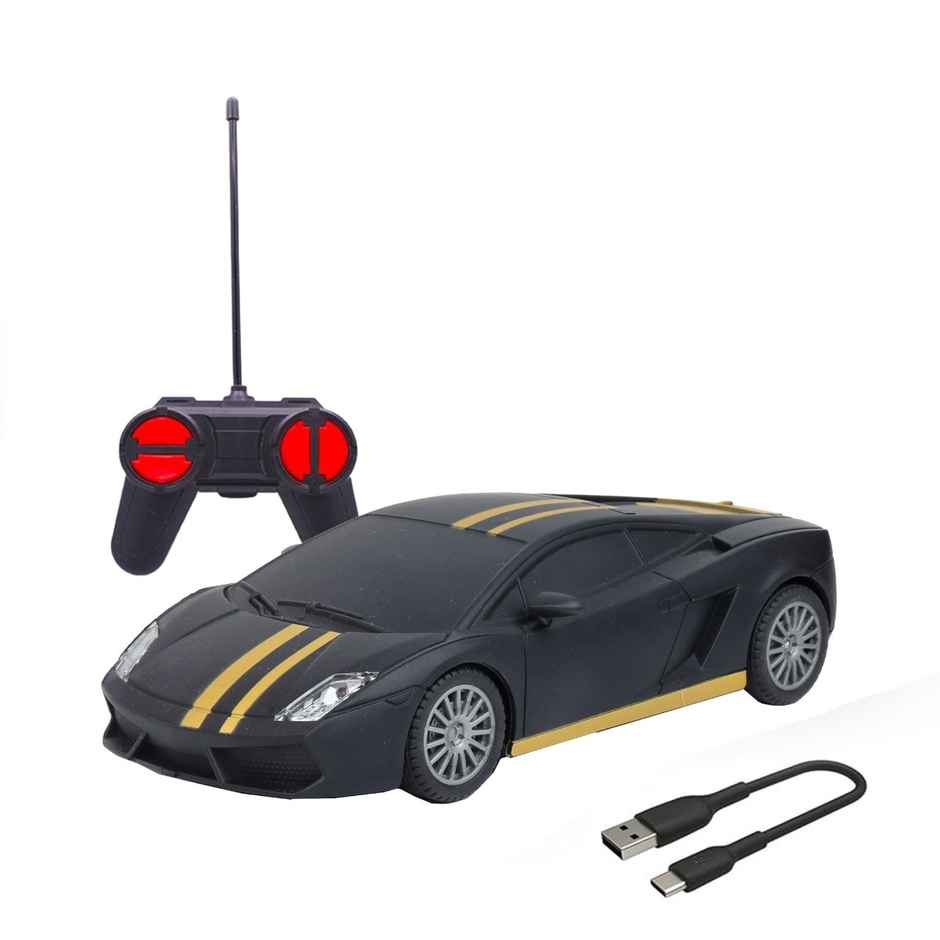 Race N Roll 1:24 Rechargeable Hi Speed Mini Remote Control Car - Lam Black Mat With Gold Strips