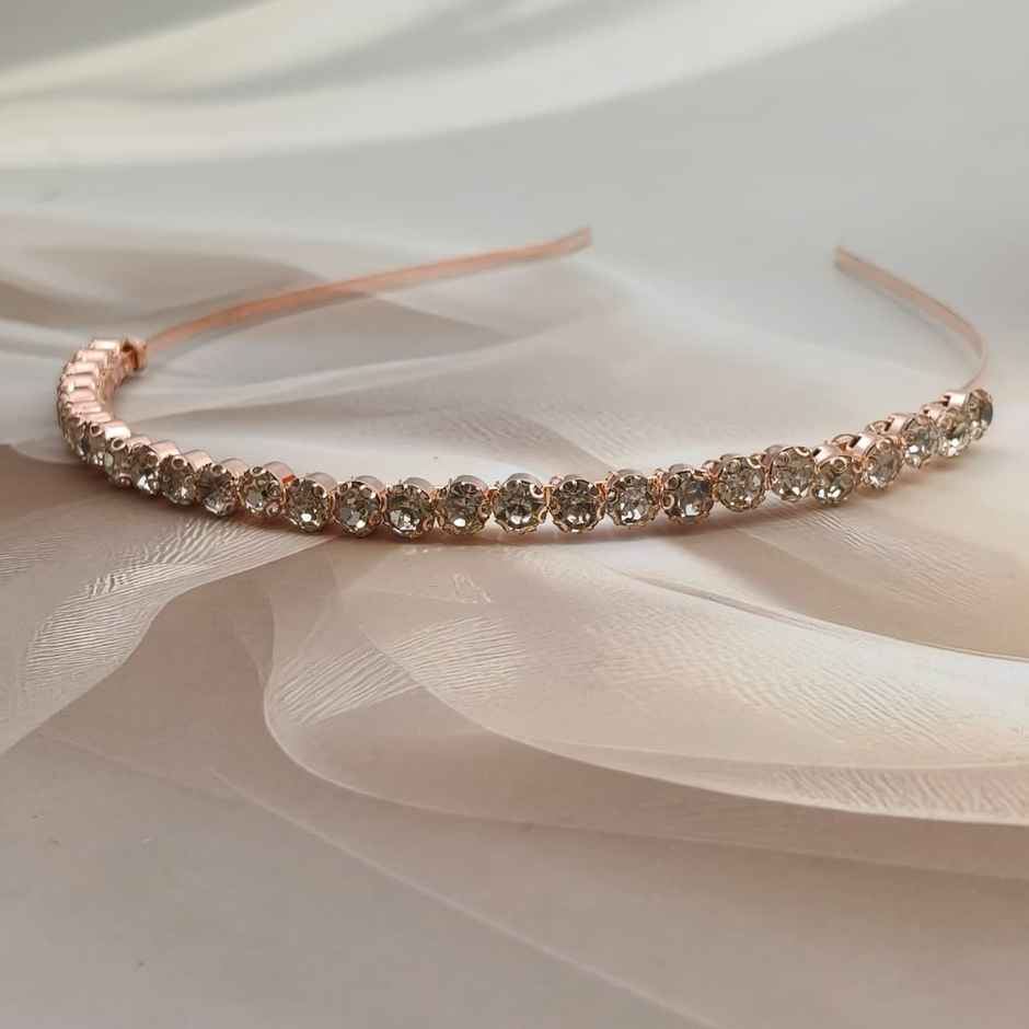 Big Diamante Single Line Hair Band for Girls and Women - Rosegold