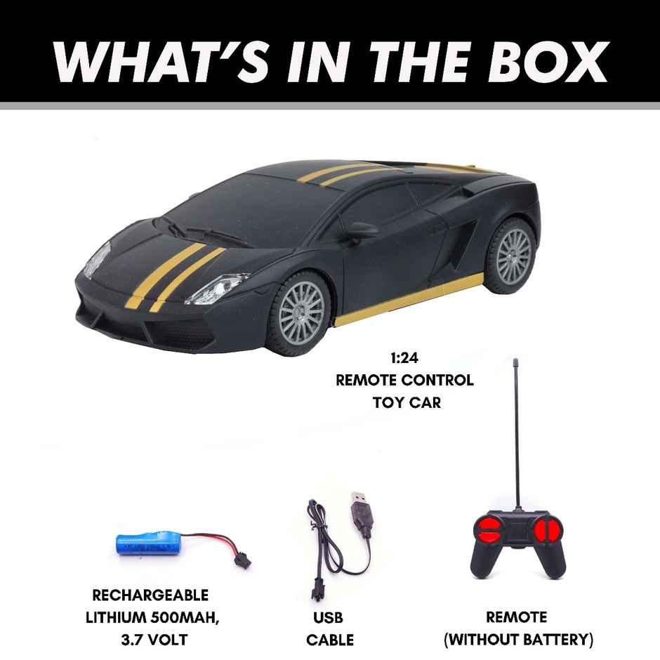 Race N Roll 1:24 Rechargeable Hi Speed Mini Remote Control Car - Lam Black Mat With Gold Strips