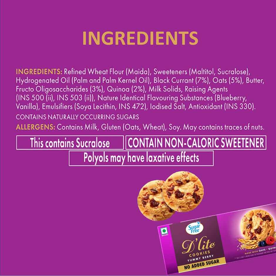 Sugar Free D'lite Yummy Berry Cookies | Zero Added Sugar | Made With Oats & Quinoa