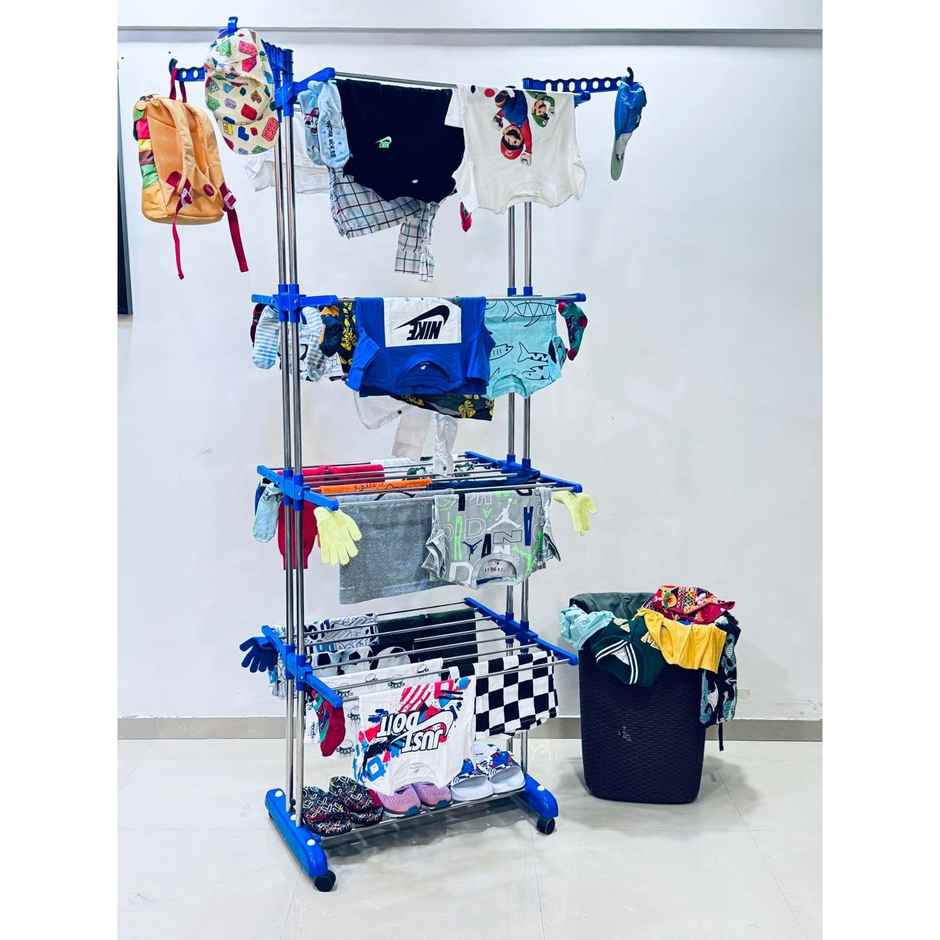 TNC Blue Double Poll 4 Tier Stainless Steel Cloth Dryer Stand