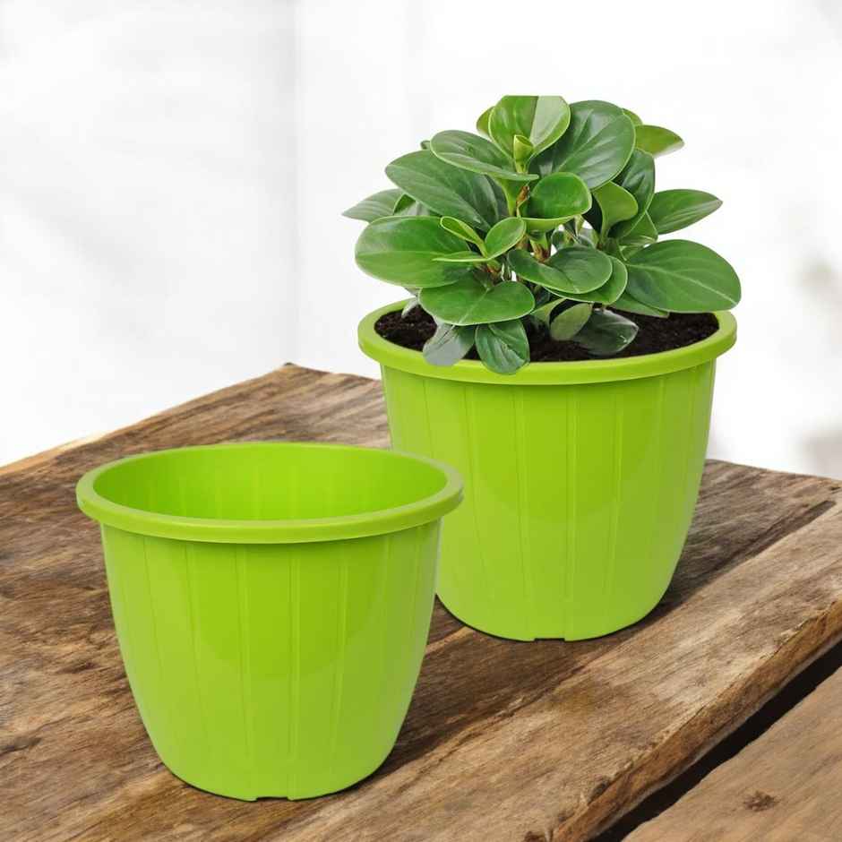 Kuber Industries Plastic Flower Pots for Indoor & Outdoor|Duro Flower Pot|8 Inch|Pack of 2|Green