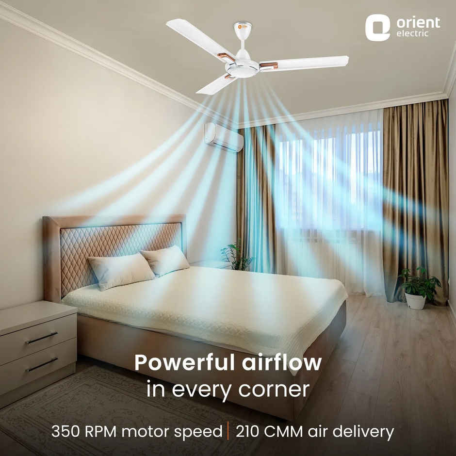 Orient Electric Apex Prime Ceiling Fan, 1200mm, 350 RPM ,Rust-proof Aluminium blade, White