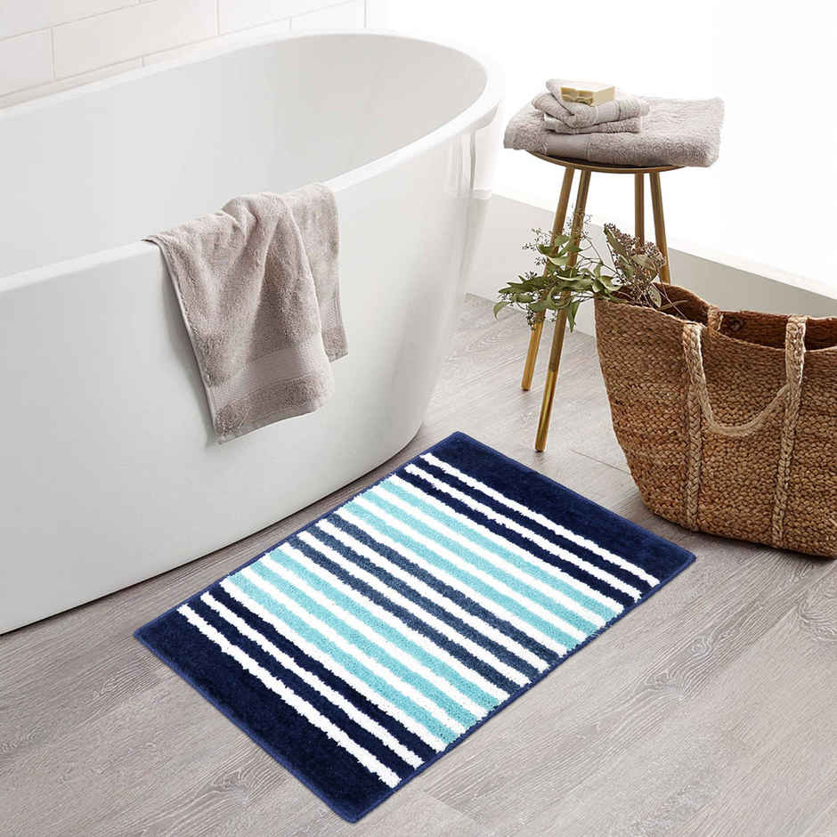 Homeharmony Non-Slip Bath Mat | Blue & White | 58 x 36 cm