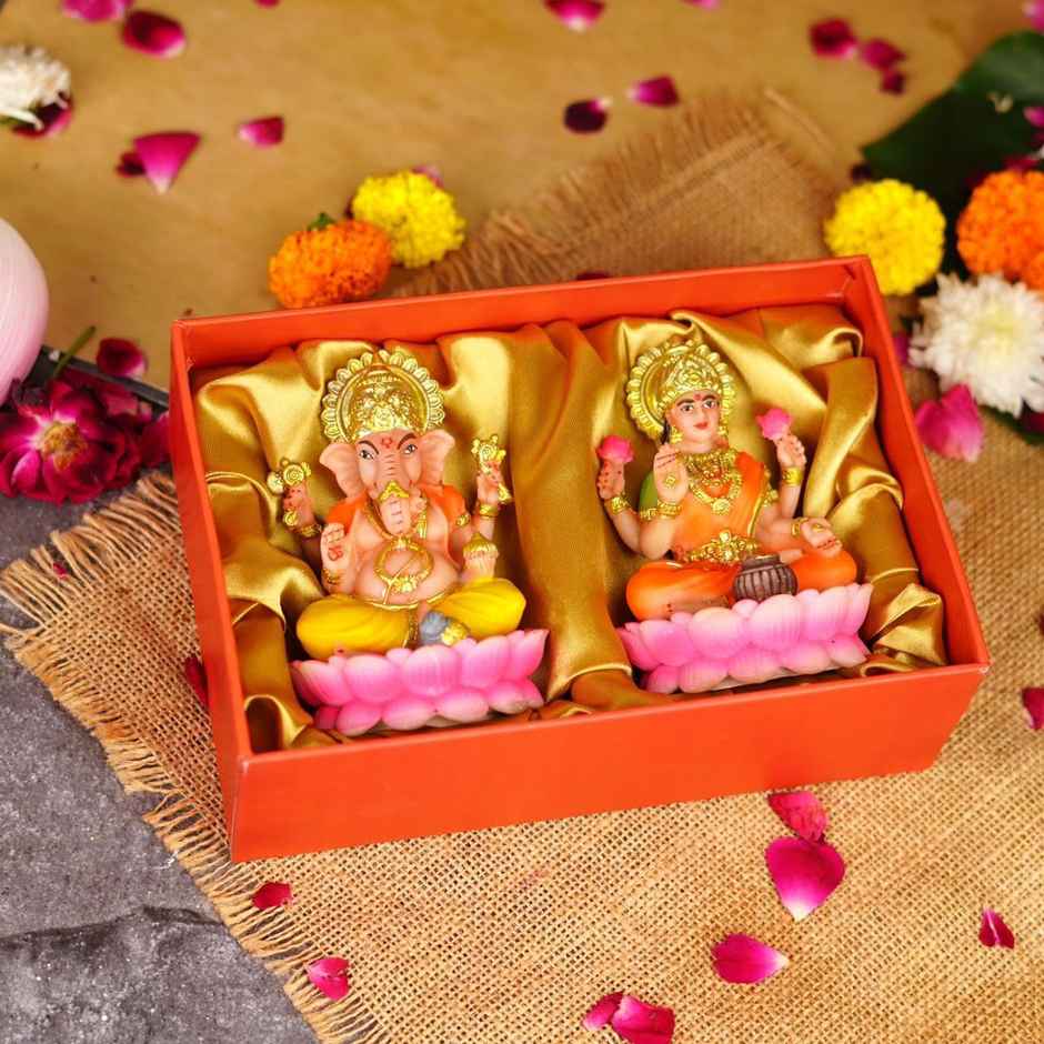 Multicolour Lakshmi and Ganesh Resin Idol 4 In | ServDharm